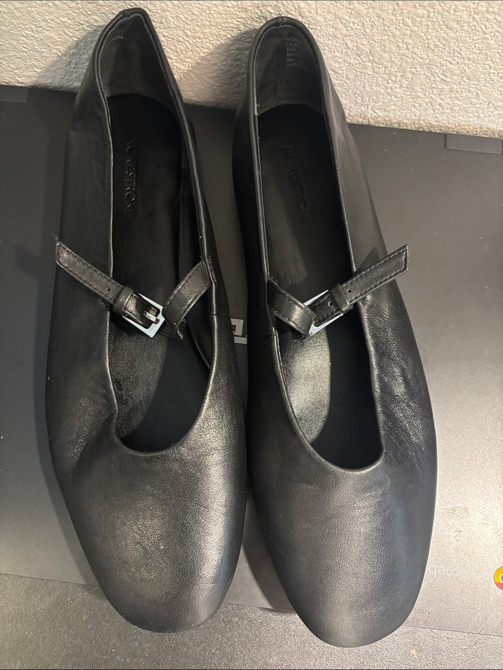 Nordstrom Black Leather Mary Jane Flats with Buckle